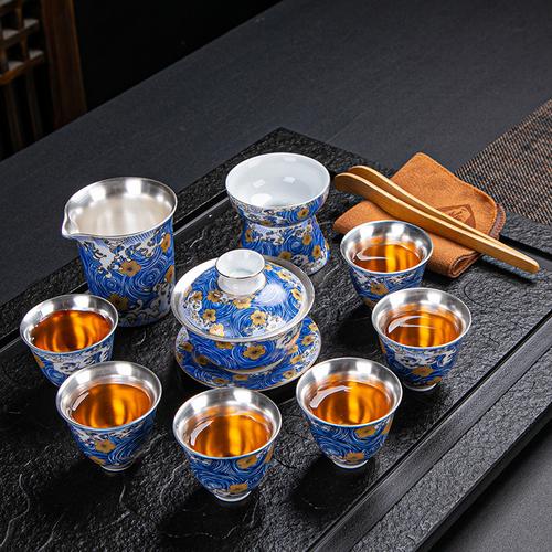 招徠琺瑯彩海浪鎏銀青花瓷功夫茶具套裝 一場跨越材質與色彩的東方美學盛宴